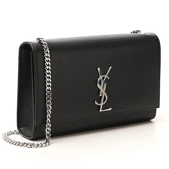 Saint Laurent YSL Medium Kate Grained Crossbody Leather Bag Black Silver chain - Picture 3 of 9